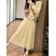 Chick Yellow Knit Cardigan & Pleated Skirt Set – Cute Two-Piece Outfit