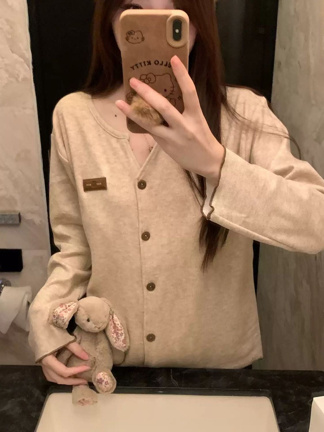 韩版宽松蚕丝薄款羊绒自带胸垫家居服