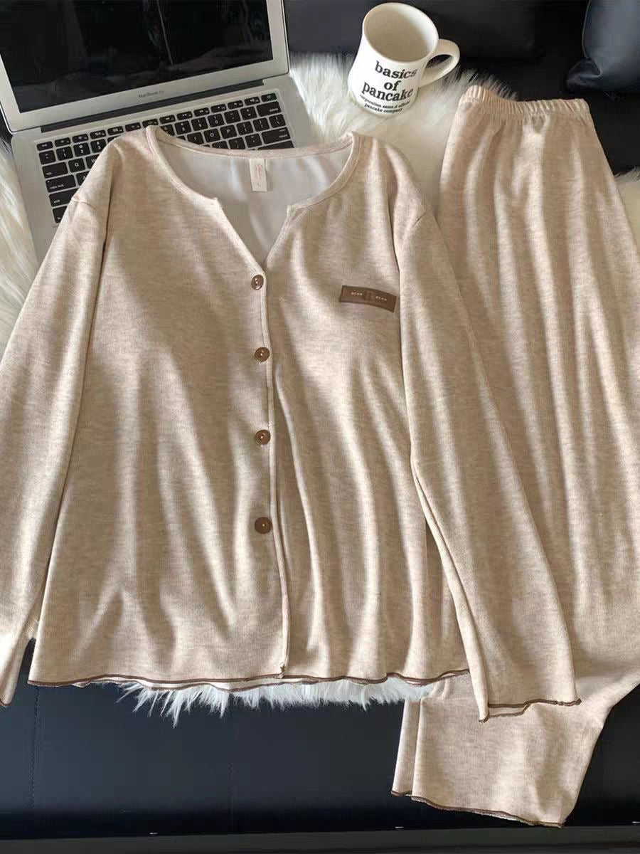 韩版宽松蚕丝薄款羊绒自带胸垫家居服