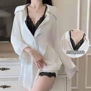 Halter Strap Slip Shirt Dress with Layered Look