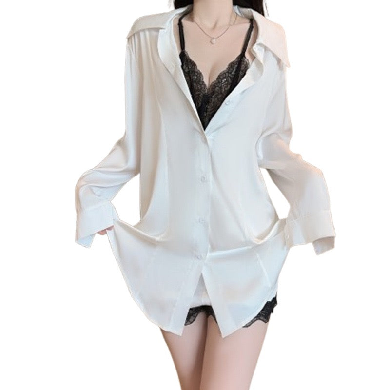 Halter Strap Slip Shirt Dress with Layered Look