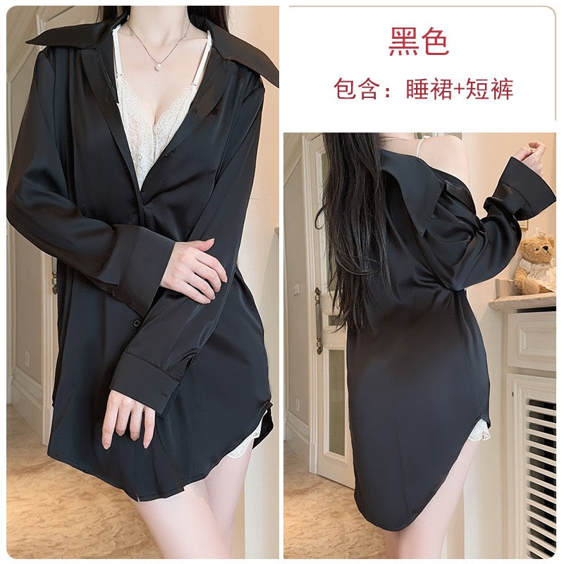 Halter Strap Slip Shirt Dress with Layered Look