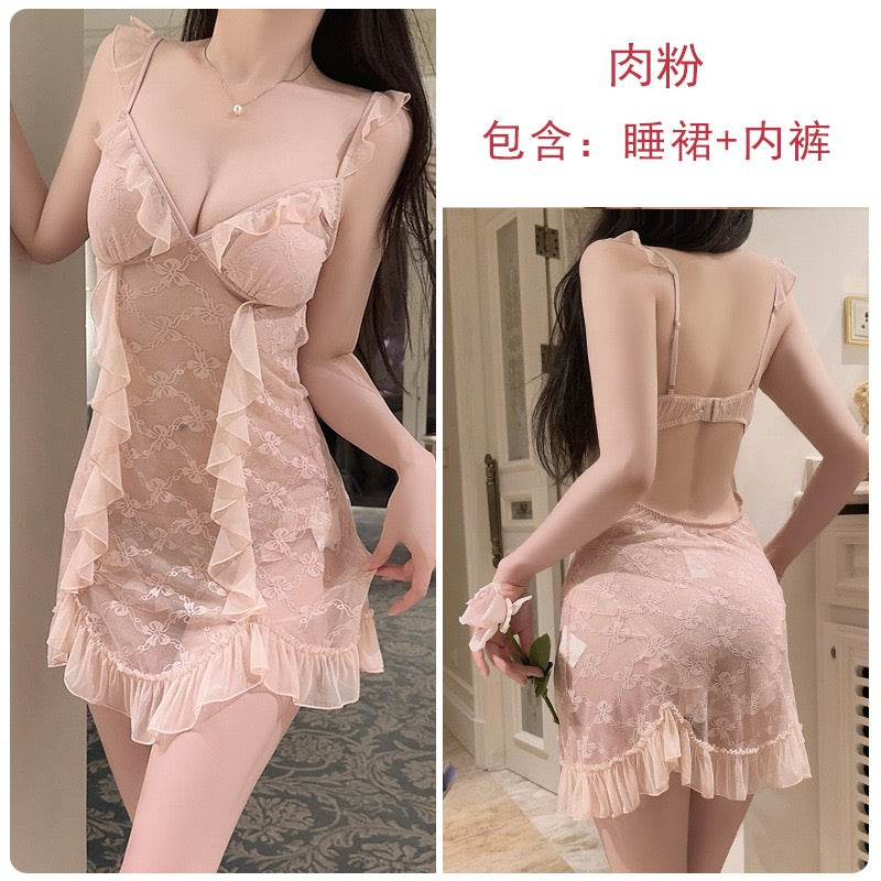 网纱粉色透视可爱性感睡裙