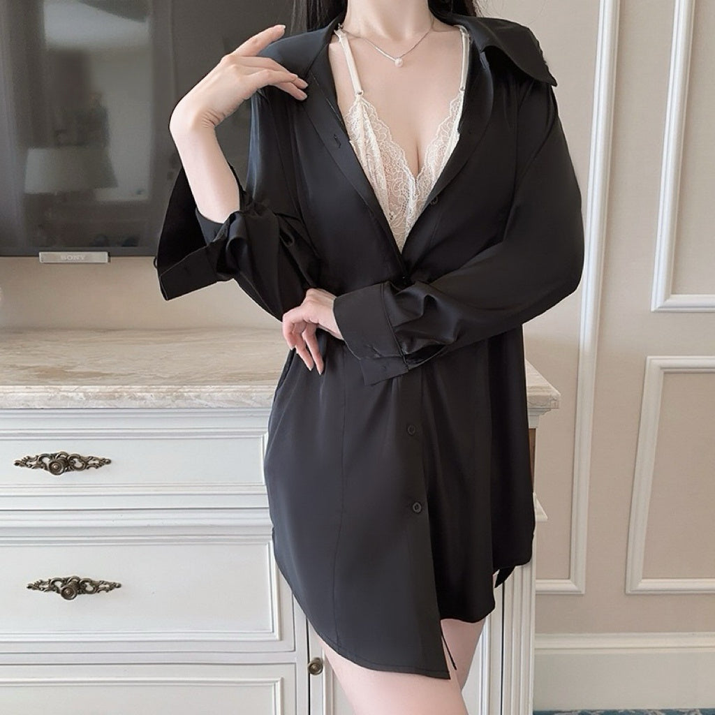 Halter Strap Slip Shirt Dress with Layered Look