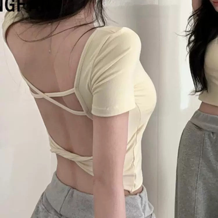 Crisscross Back Stretch Tank with Built-In Cups