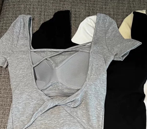 Crisscross Back Stretch Tank with Built-In Cups