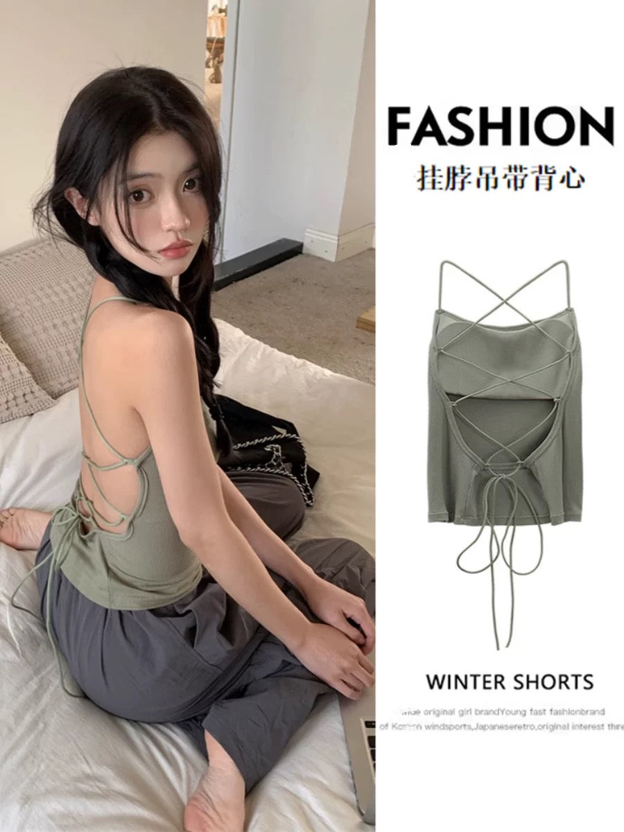 Cross Back High Stretch Tank Top with Built-In Bra Pads