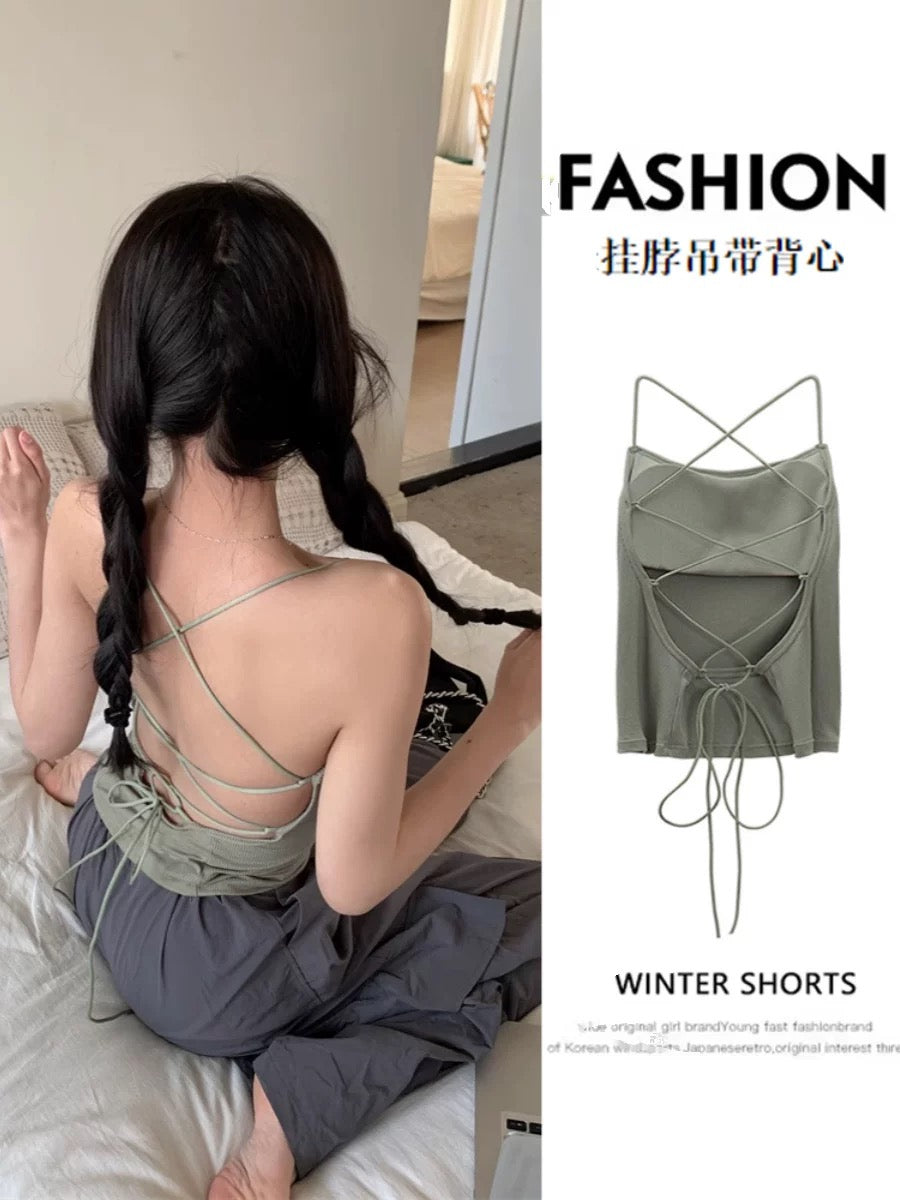 Cross Back High Stretch Tank Top with Built-In Bra Pads