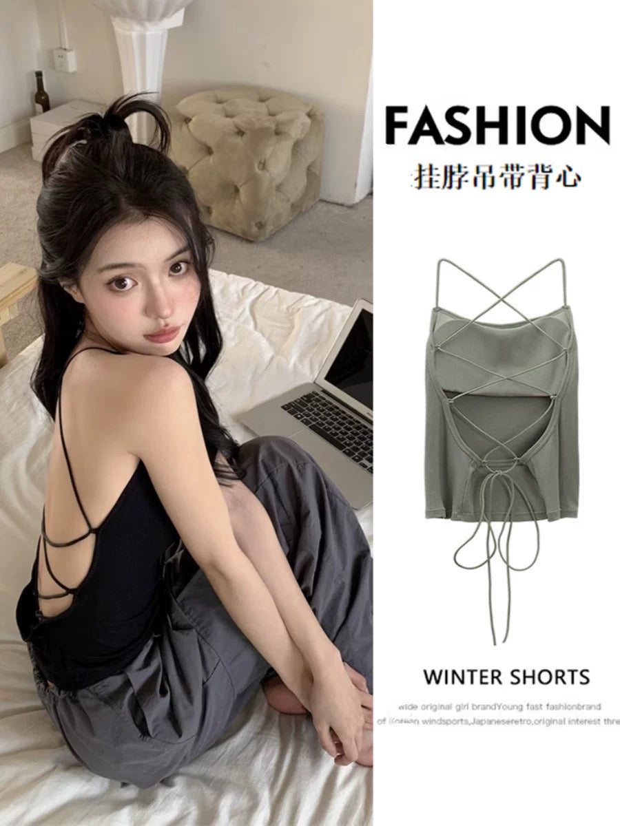Cross Back High Stretch Tank Top with Built-In Bra Pads