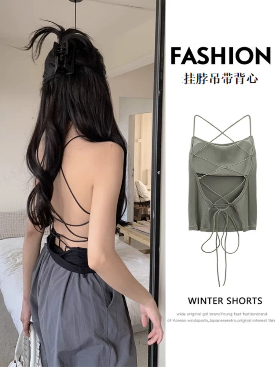 Cross Back High Stretch Tank Top with Built-In Bra Pads