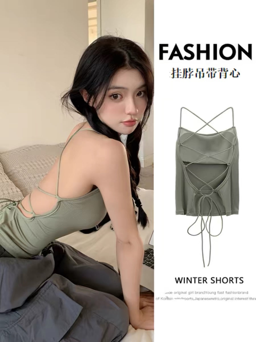 Cross Back High Stretch Tank Top with Built-In Bra Pads