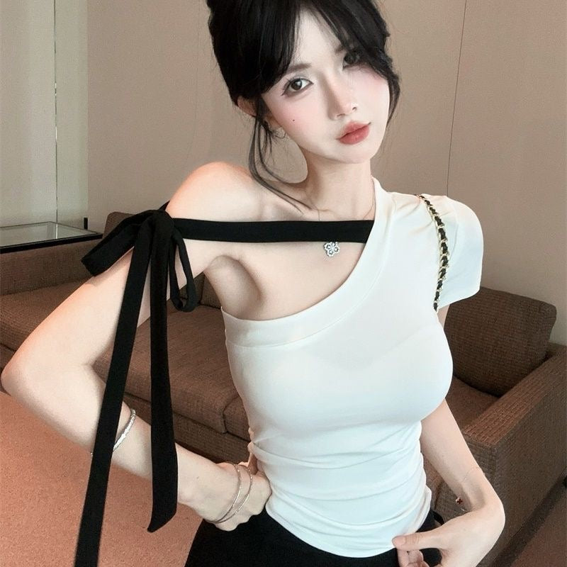 Off-Shoulder Lace-Up Bodycon Top