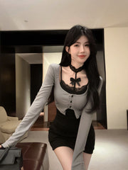 蕾丝性感收腰显瘦高弹性两件套裙