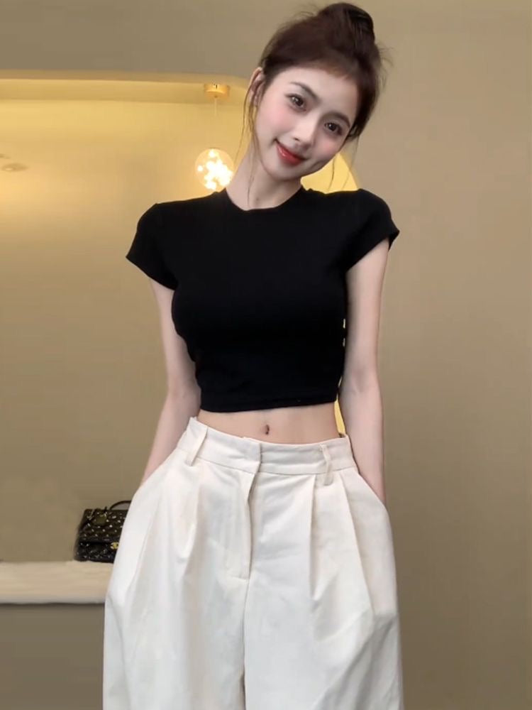 简约高弹背后系带上衣