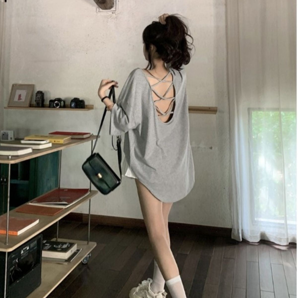 宽松纯棉显瘦美背打底衫