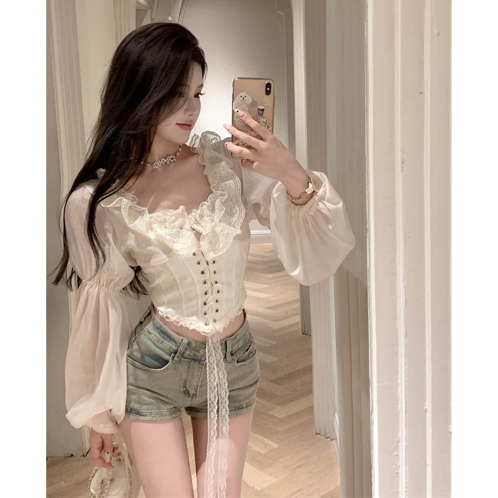 Mesh Puff Sleeve Corset Princess Top