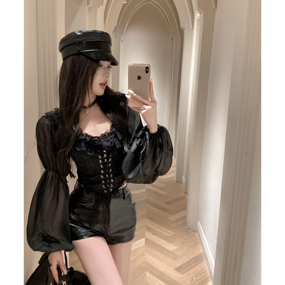 Mesh Puff Sleeve Corset Princess Top