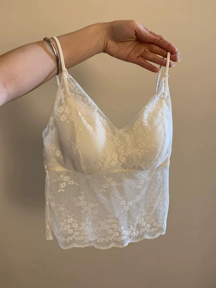 Soft Lace Sheer Tank Top with Built-In Bra Pads