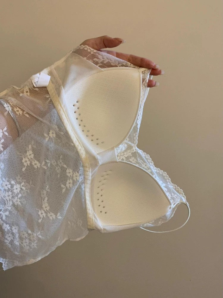 Soft Lace Sheer Tank Top with Built-In Bra Pads