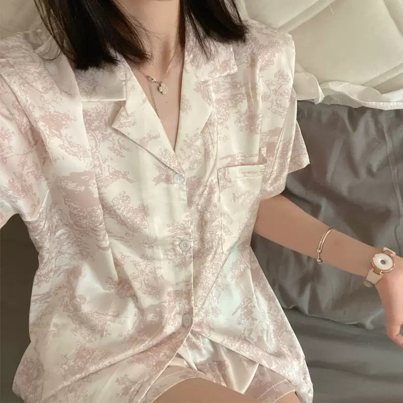 Blush Glow Satin Short-Sleeve PJ Set