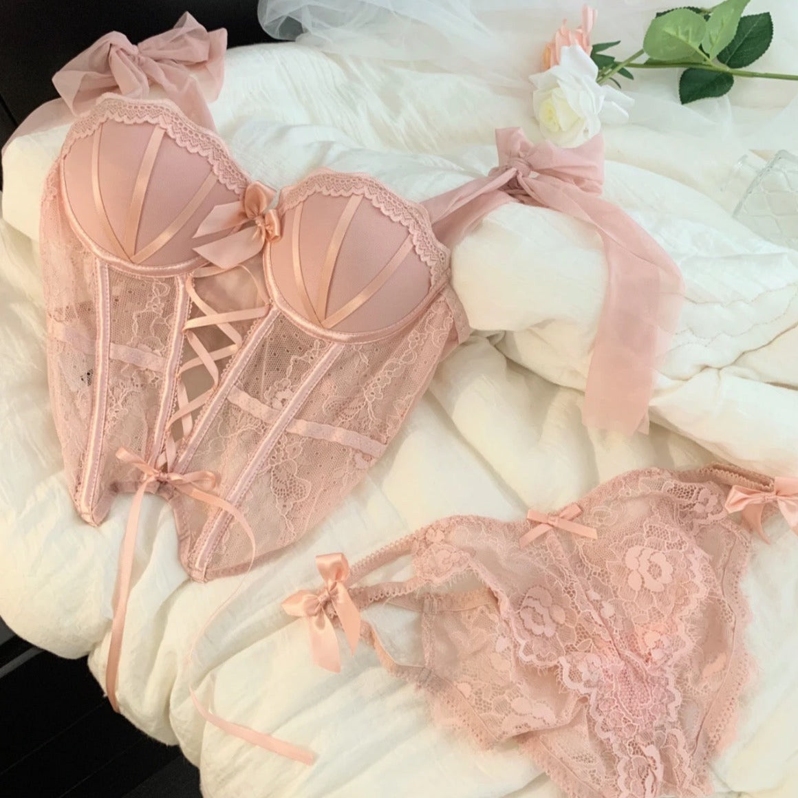 See Through Cutie Mesh Corset Set