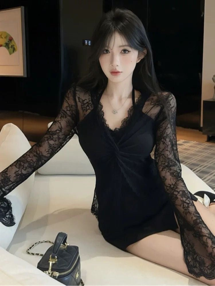Soft Lace 2-Piece Set | Soft Sheer Blouse & Cami