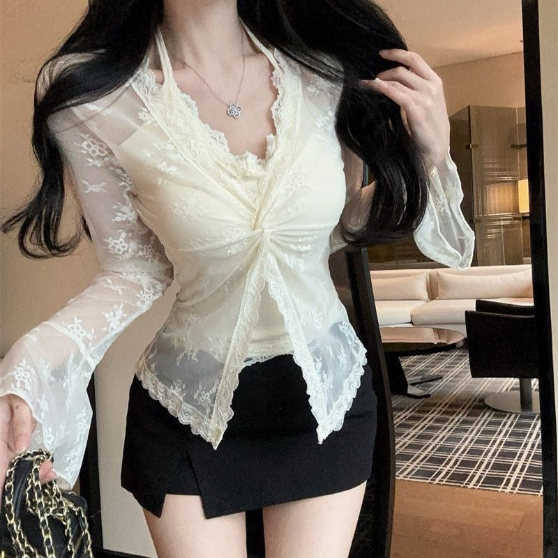 Soft Lace 2-Piece Set | Soft Sheer Blouse & Cami