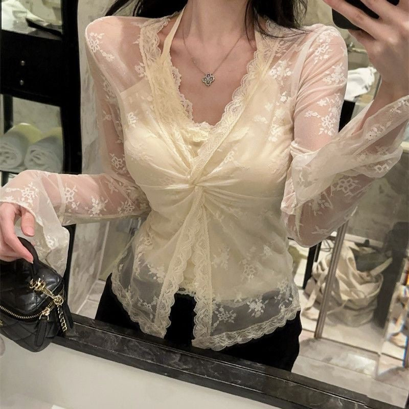 Soft Lace 2-Piece Set | Soft Sheer Blouse & Cami