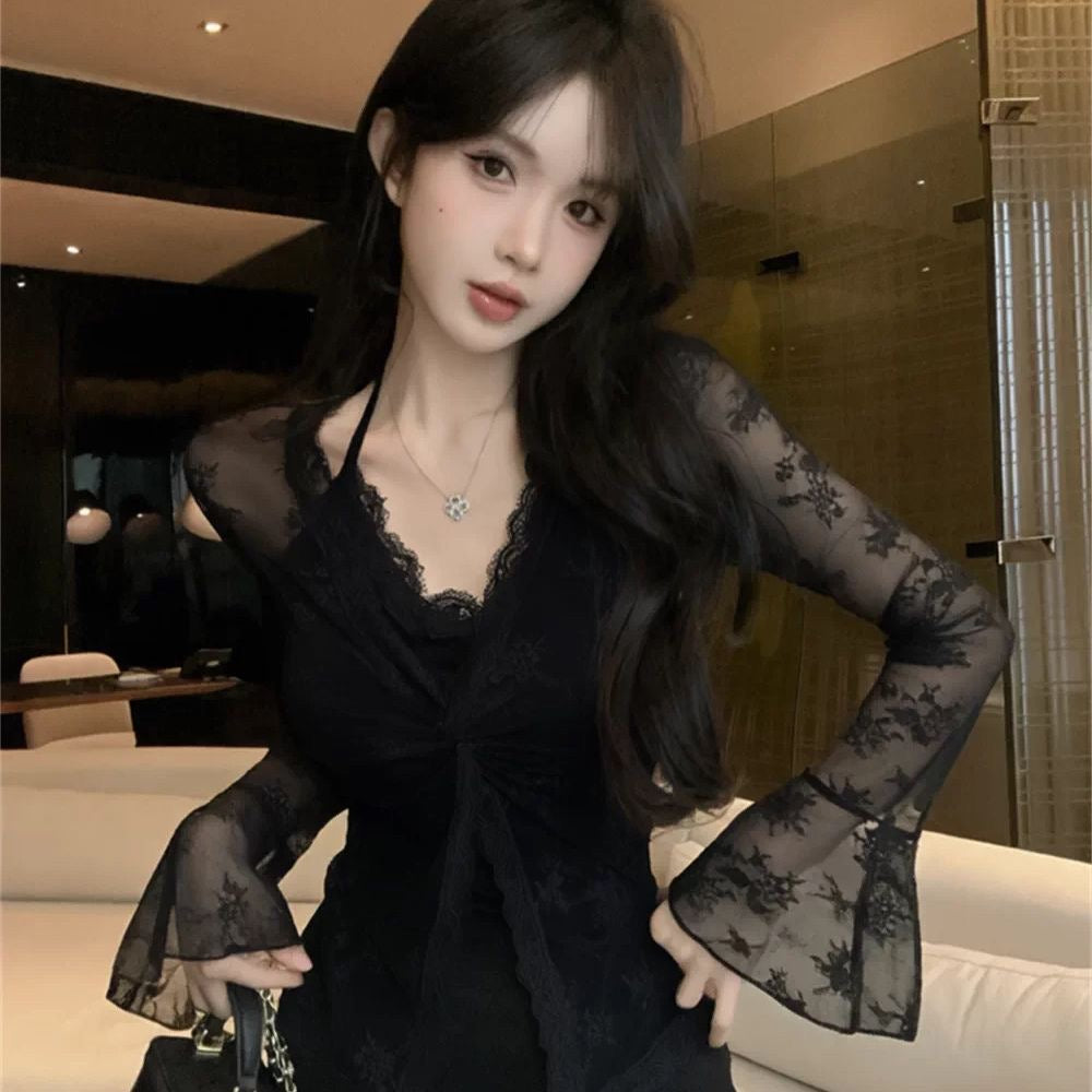 Soft Lace 2-Piece Set | Soft Sheer Blouse & Cami