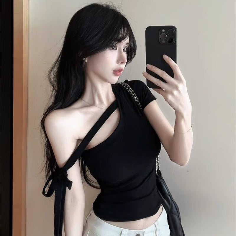 Off-Shoulder Lace-Up Bodycon Top