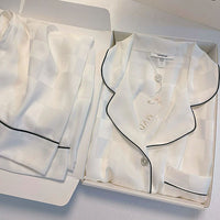 Milky White Long-Sleeved Ice Silk Pajamas