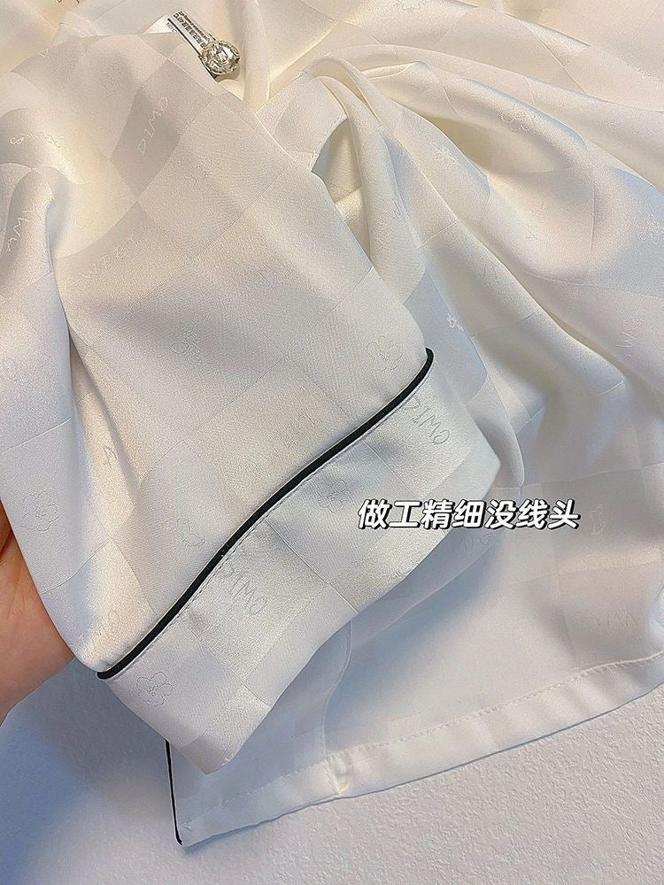 Milky White Long-Sleeved Ice Silk Pajamas