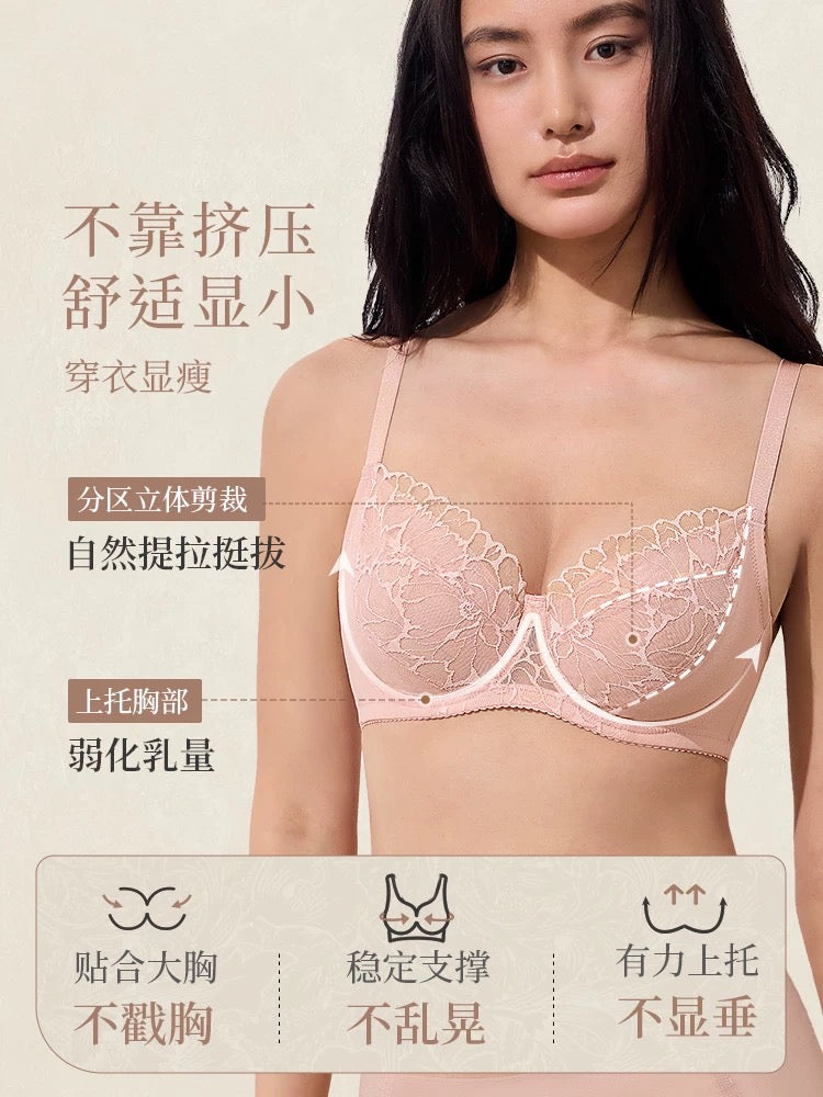 Elegant Lace Panel Comfort Bra | Seamless Lightweight Support Bra