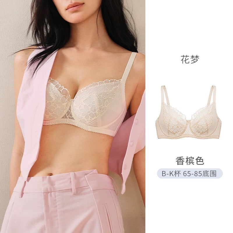 Elegant Lace Panel Comfort Bra | Seamless Lightweight Support Bra