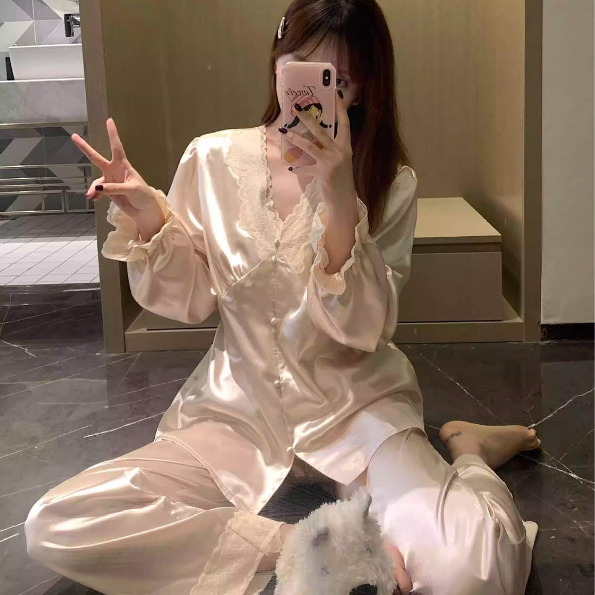 Soft Glam Lace Satin Sleepwear Set