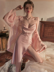 Satin Allure French See-Through Slip Dress