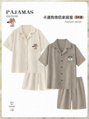 小狗卡通情侣纯棉家居服｜男女各一套薄款短袖短裤睡衣