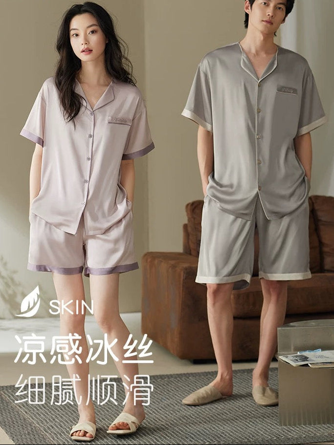 Cooling Satin Couple Pajama Set | Silky Soft Ice-Silk Loungewear