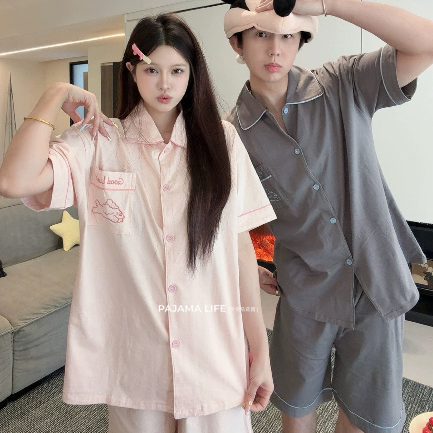 Cute Puppy Cotton Couple Pajama Set | Soft Cotton Summer Loungewear