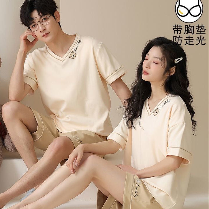 Cream Apricot Modal Couple Pajama Set | Minimalist Lightweight Loungewear