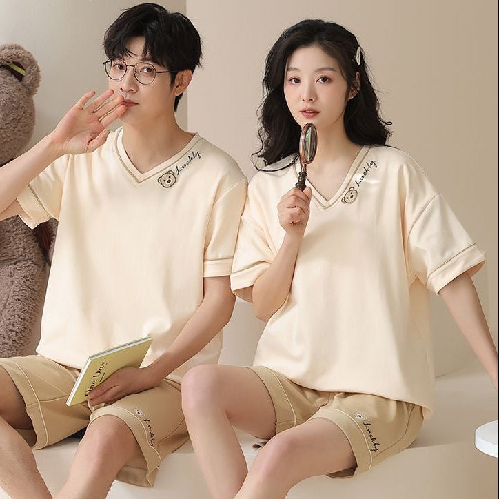 Cream Apricot Modal Couple Pajama Set | Minimalist Lightweight Loungewear