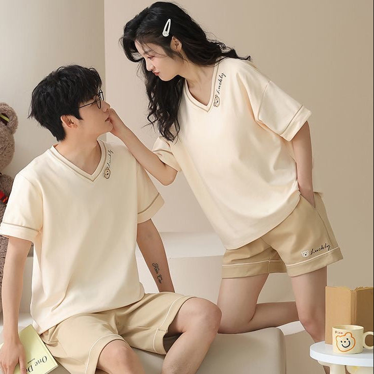 Cream Apricot Modal Couple Pajama Set | Minimalist Lightweight Loungewear