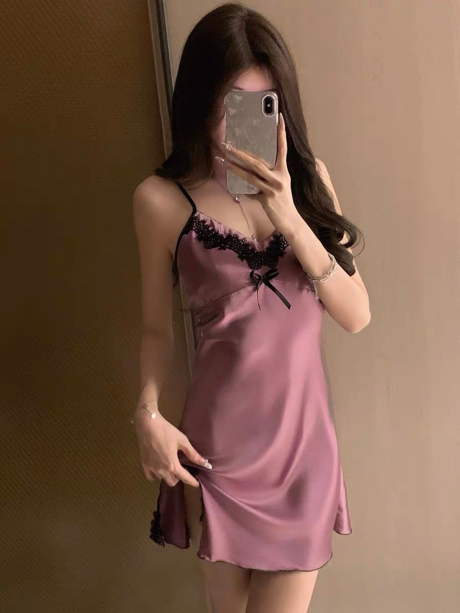 Midnight Plum – Silky Lace Sleepwear