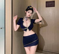 Low-cut Open Chest Tight Fit Stewardess Costume