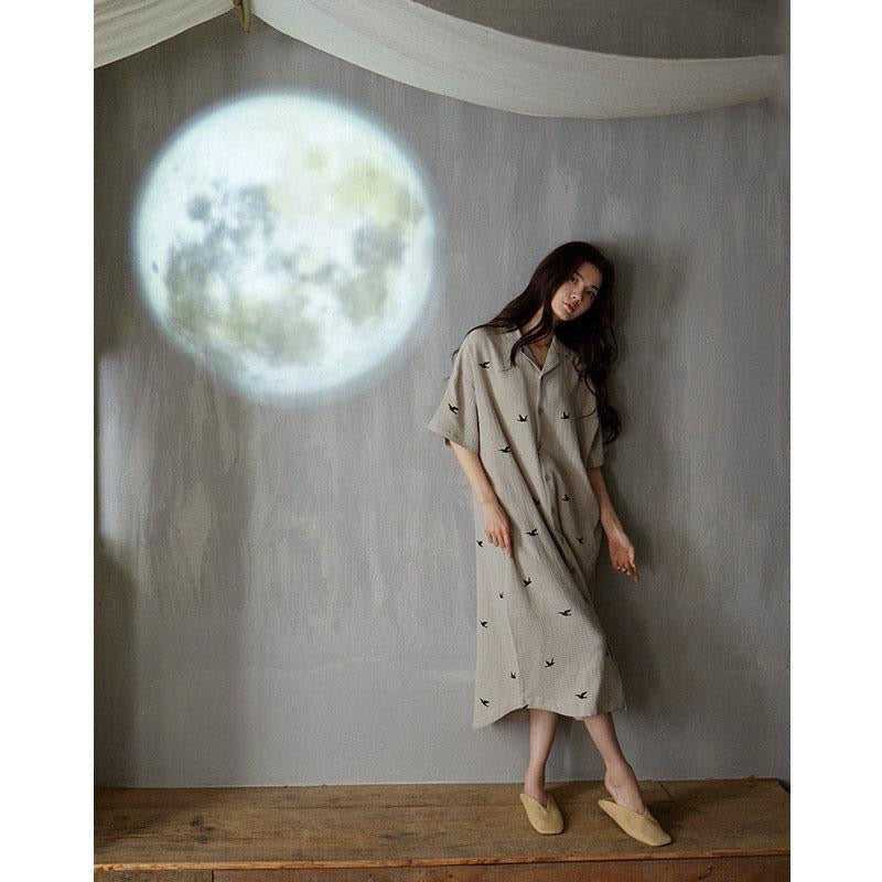 慵懒风宽松纽扣休闲睡裙