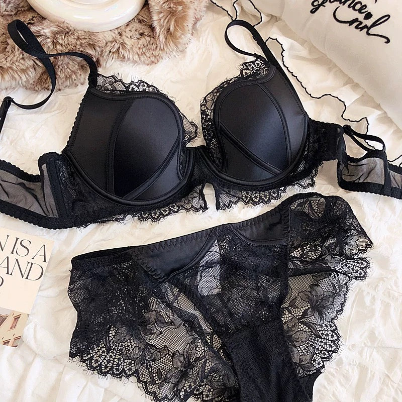 Satin and Lace Soft Underwire Lingerie Set