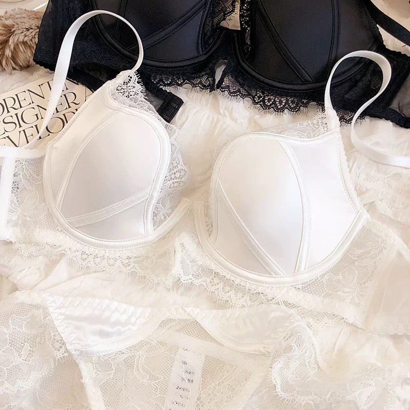 Satin and Lace Soft Underwire Lingerie Set