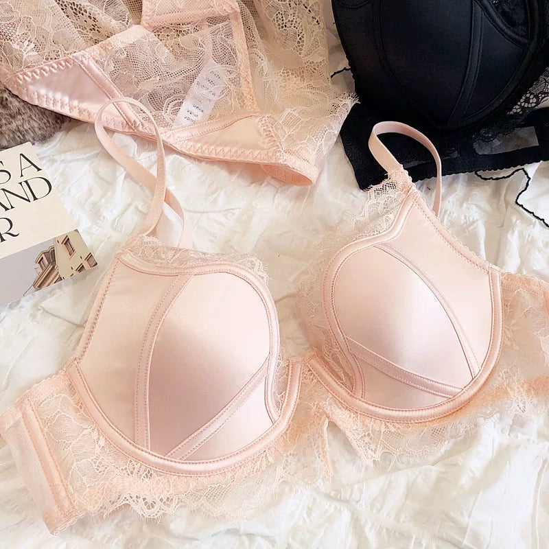 Satin and Lace Soft Underwire Lingerie Set