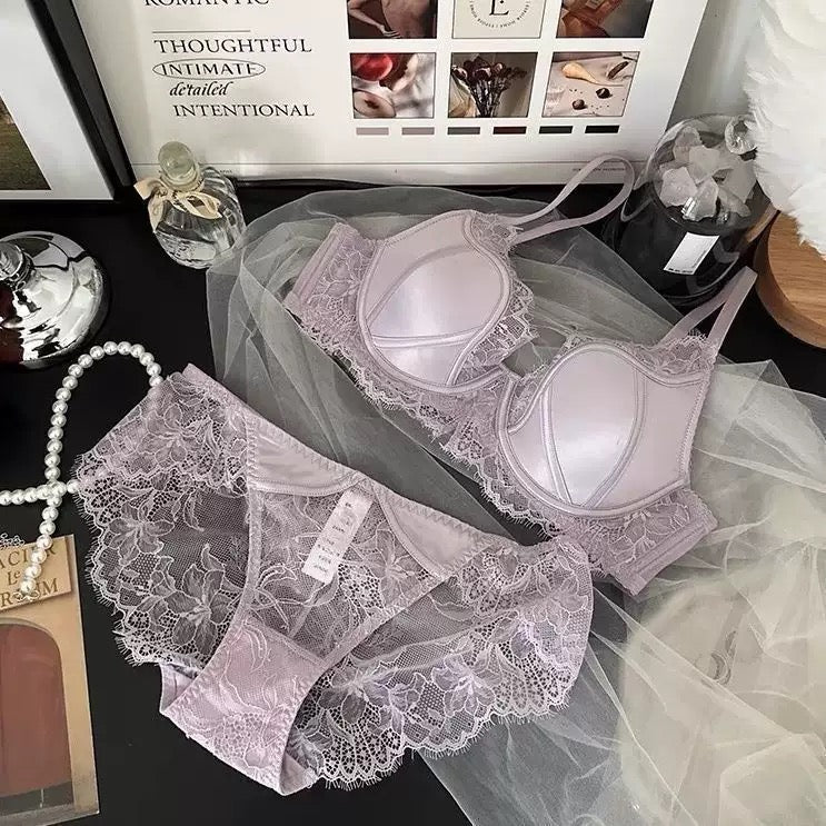 Satin and Lace Soft Underwire Lingerie Set