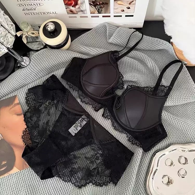 Satin and Lace Soft Underwire Lingerie Set